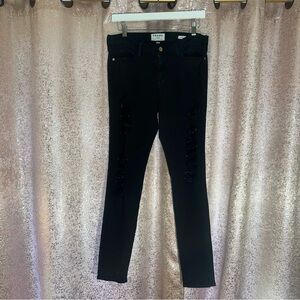 Frame Denim Black Distressed Skinny Jeans